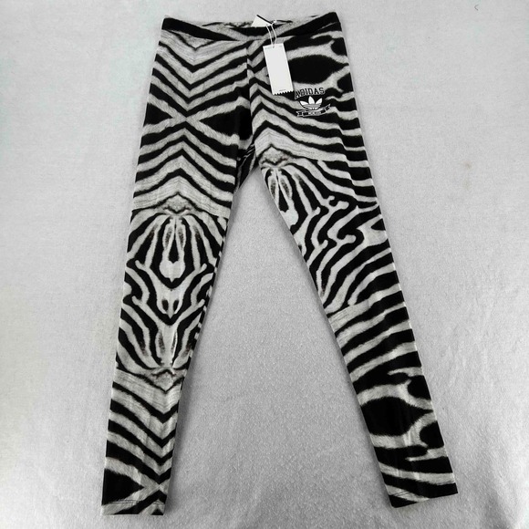 NWT Adidas Leggings Women's Zebra Print Skinny Black Logo Size Medium - Picture 1 of 8